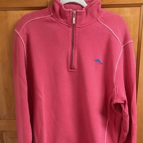 Tommy Bahama Relax Mens Large Red Long Sleeve All Cotton 1/4 zip Sweatshirt - Picture 1 of 8